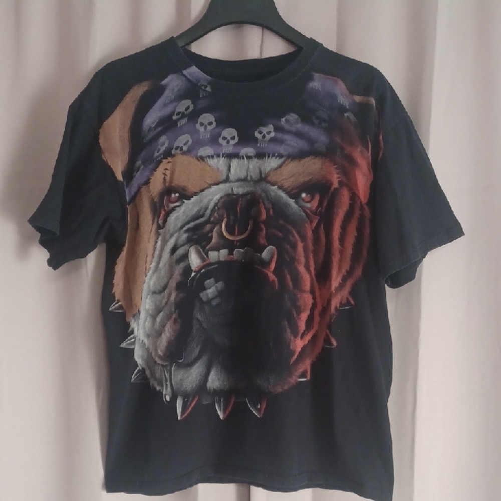 Liquid Blue Vintage Biker Bulldog Tee 1999 Y2K Black Cotton Unisex